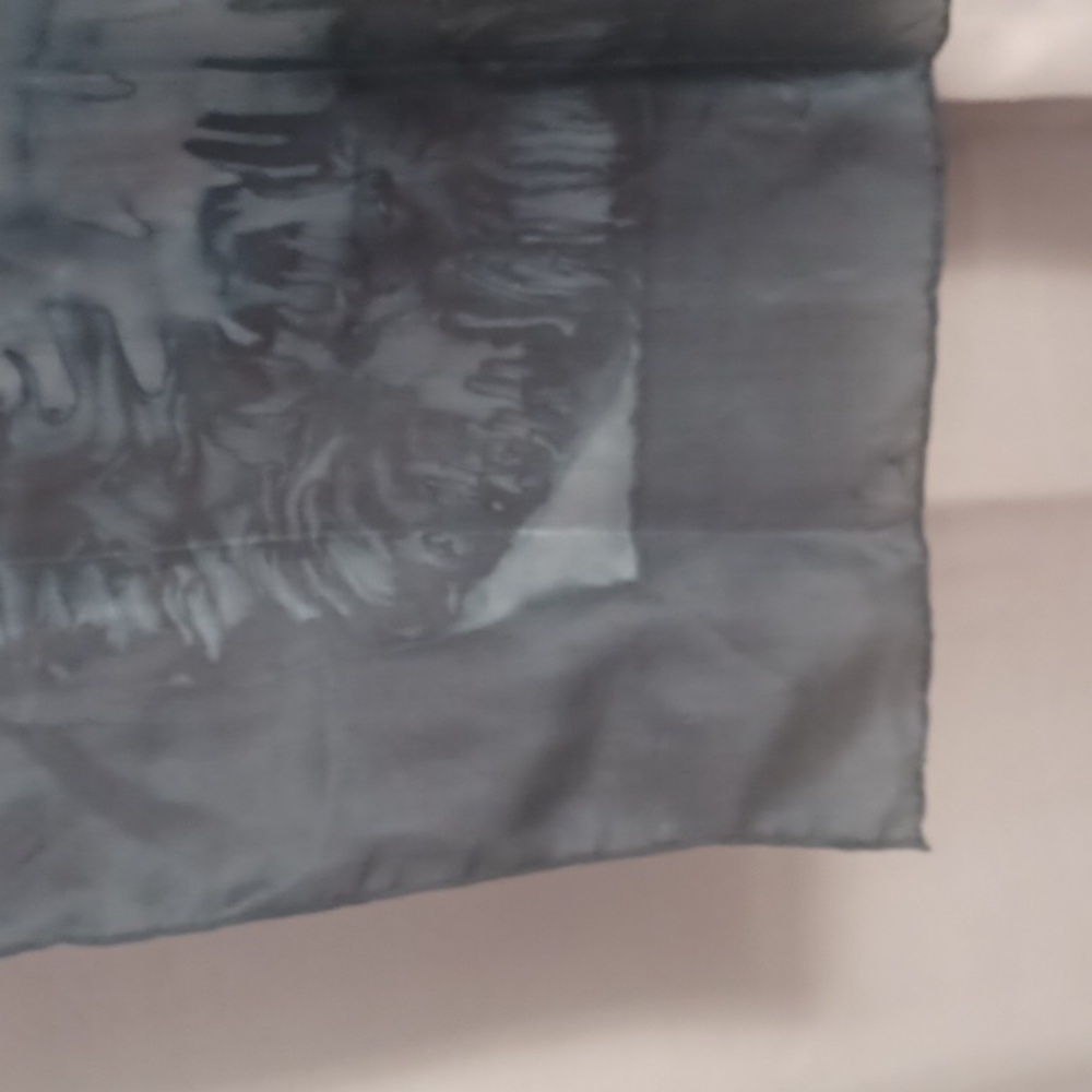 Trade Routes Silk Scarf Black Slate Blue Marble Tie Dye 16×53 - Picture 11 of 15